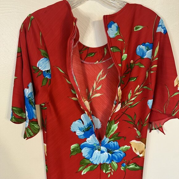 Vtg Red Floral Maxi Dress Nani Of Hawaii Short Sleeves Polyester USA Small - Picture 4 of 6